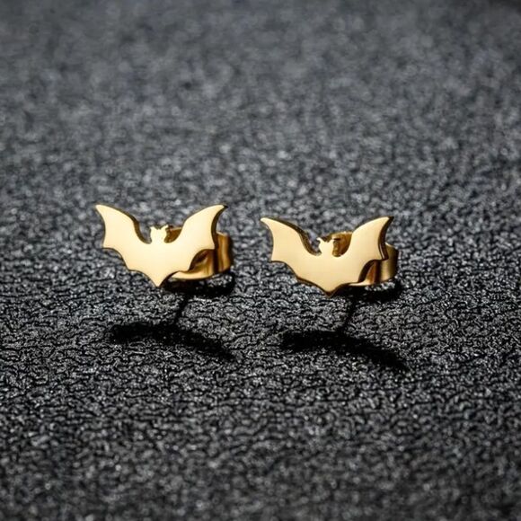 Gold color Mini bat earring studs - Picture 2 of 4